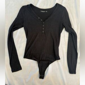 418 Abercrombie & Fitch Black Long Sleeve Bodysuit XS Stretch Fitted Top